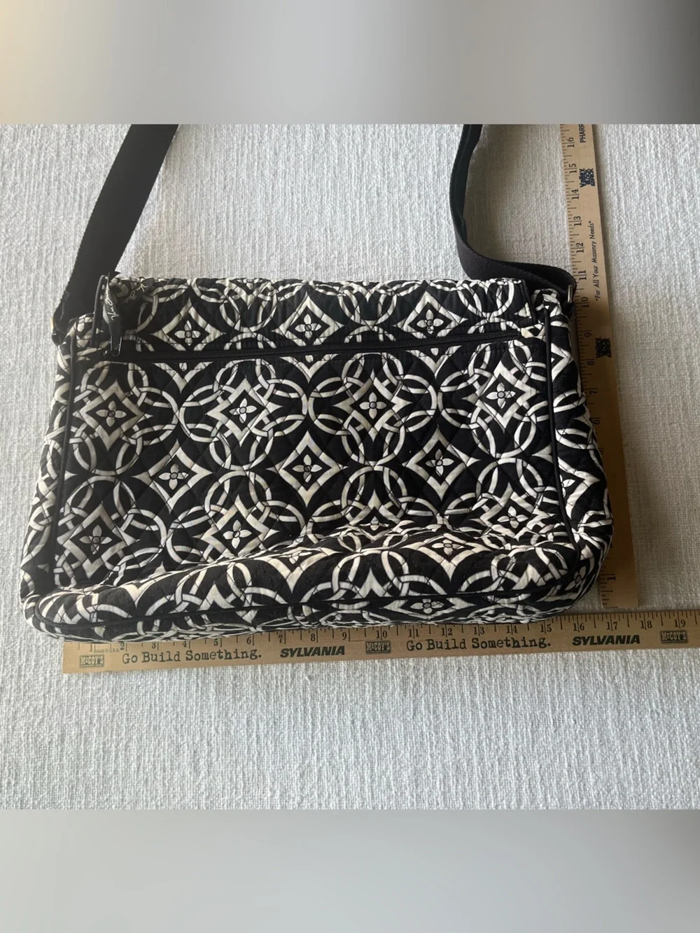 Quilted Black and White Patterned Crossbody Bag